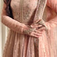 Embroidered Faux Georgette blue Gown Lehenga Dupatta Set