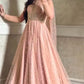 Embroidered Faux Georgette blue Gown Lehenga Dupatta Set