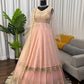 Embroidered Faux Georgette blue Gown Lehenga Dupatta Set