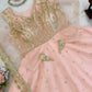 Embroidered Faux Georgette blue Gown Lehenga Dupatta Set