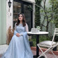 Embroidered Faux Georgette blue Gown Lehenga Dupatta Set