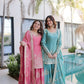 Embroidered Fendi Crush Kurti Sharara Set with Dupatta
