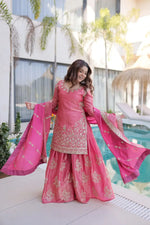 Embroidered Fendi Crush Kurti Sharara Set with Dupatta