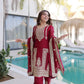 Embroidered Fendi Silk Kurta Pant Set with Dupatta