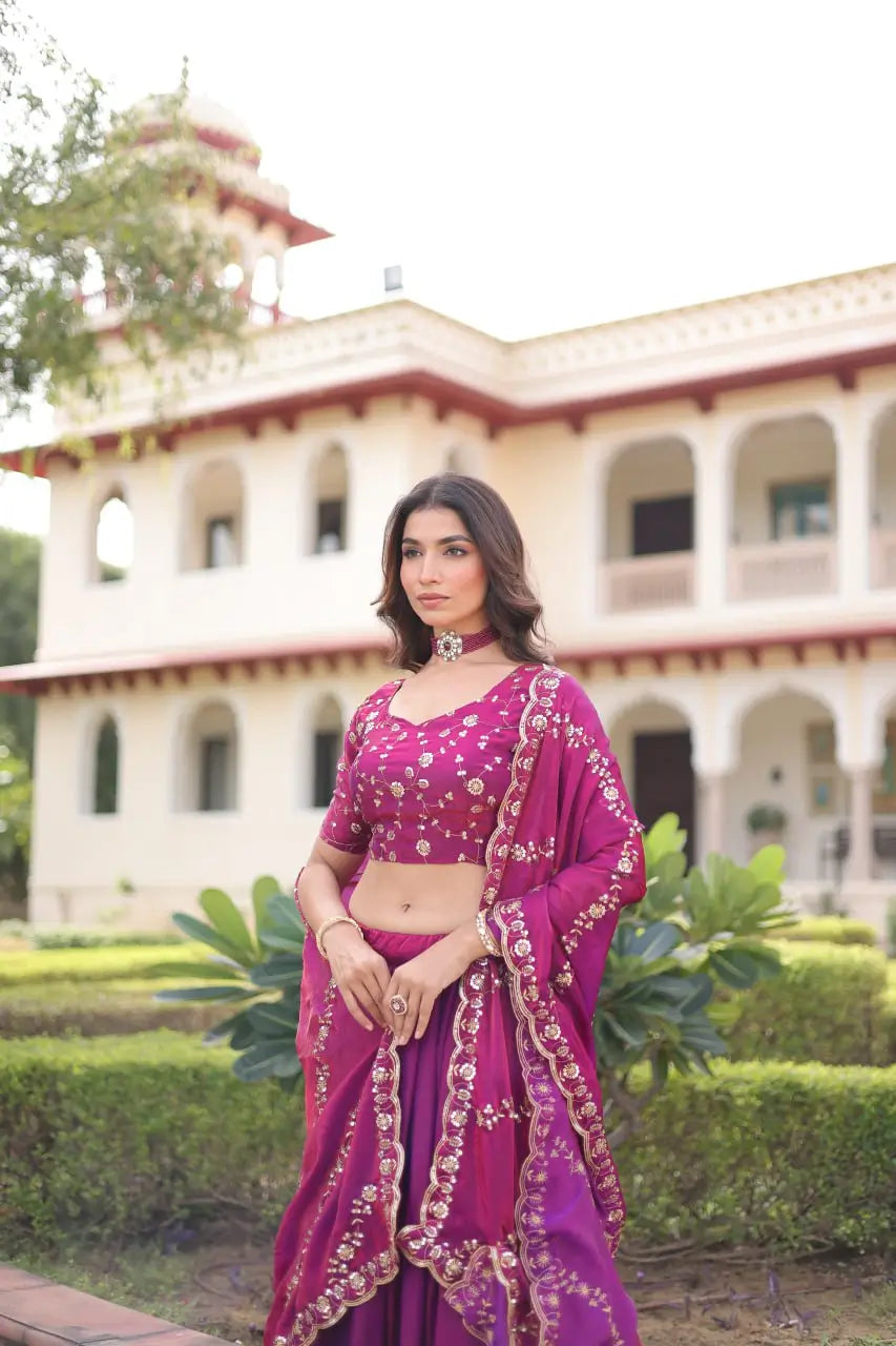 Embroidered Fendi Silk Lehenga Set