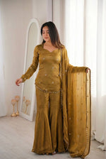 Embroidered Fendi Silk Sharara Set with Dupatta