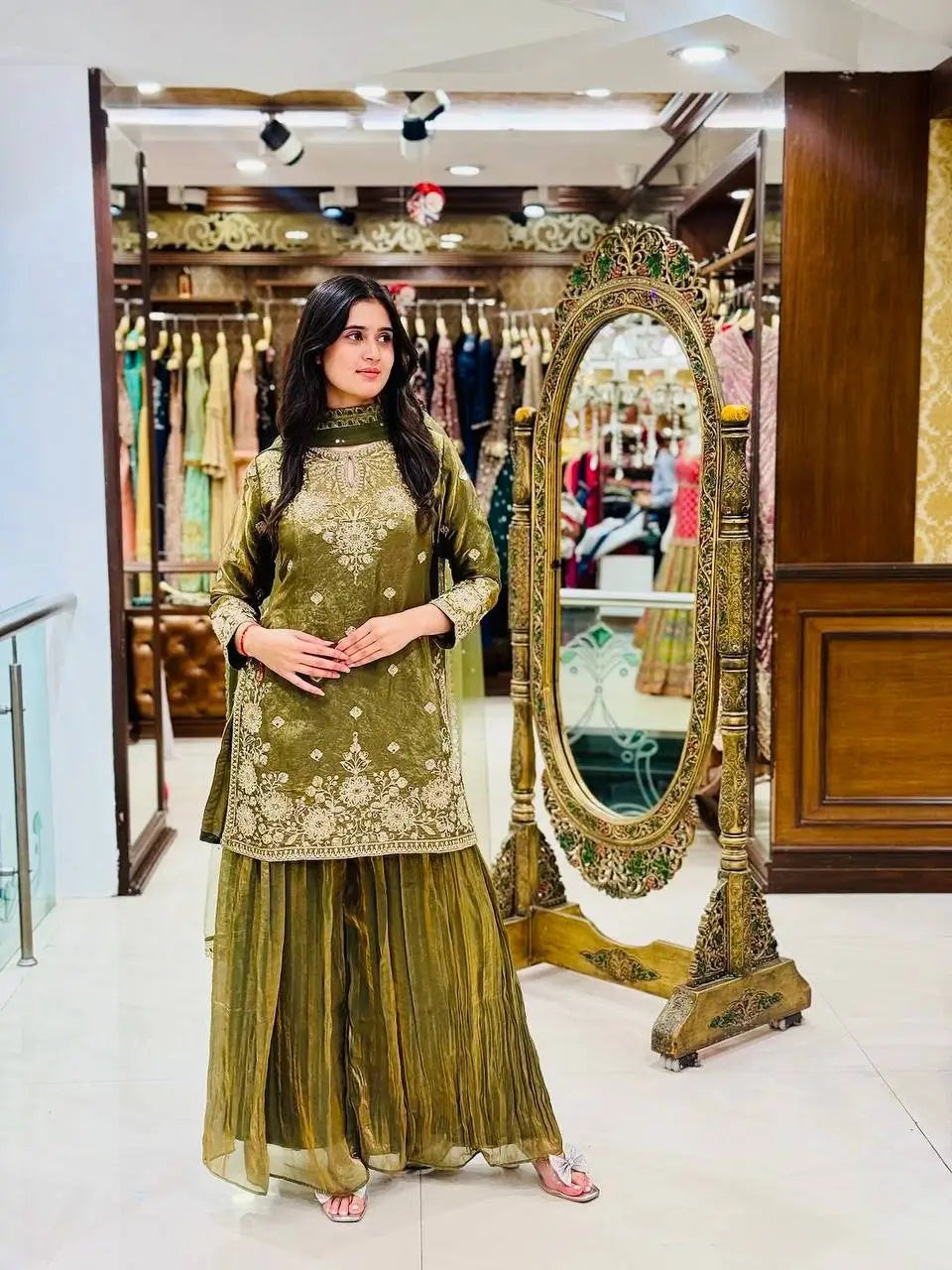Embroidered Fendy Kurti Palazzo Set for Wedding and Festive Wear
