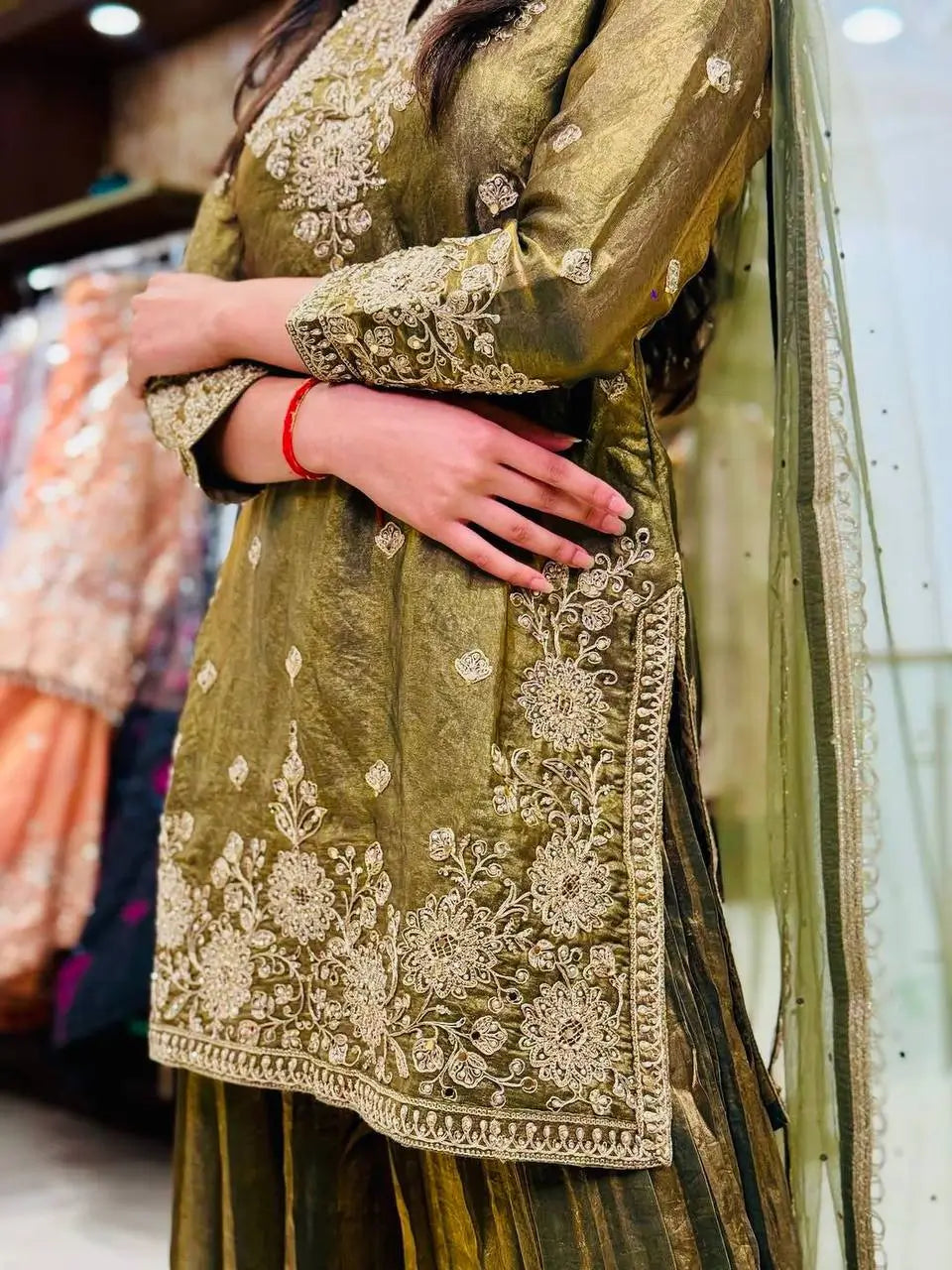Embroidered Fendy Kurti Palazzo Set for Wedding and Festive Wear