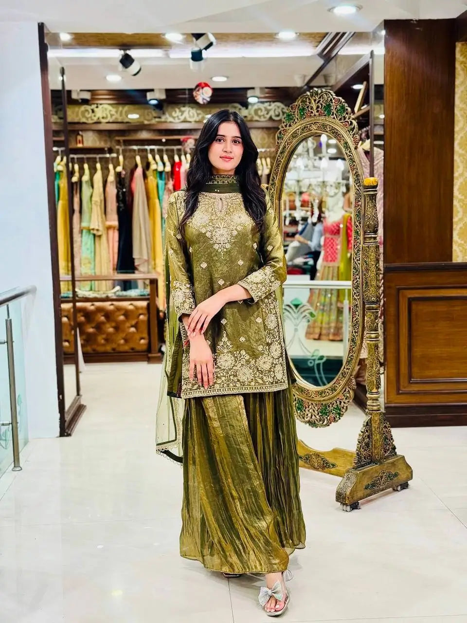 Embroidered Fendy Kurti Palazzo Set for Wedding and Festive Wear