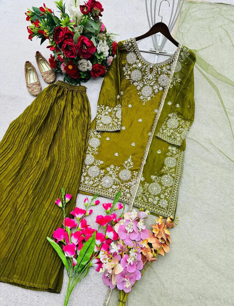 Embroidered Fendy Kurti Palazzo Set for Wedding and Festive Wear