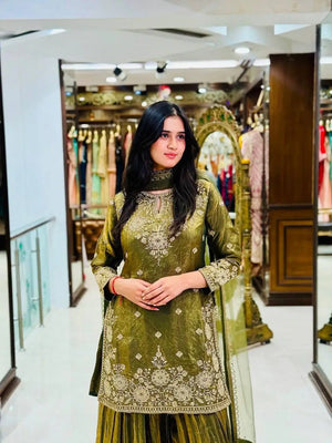 Embroidered Fendy Kurti Palazzo Set for Wedding and Festive Wear