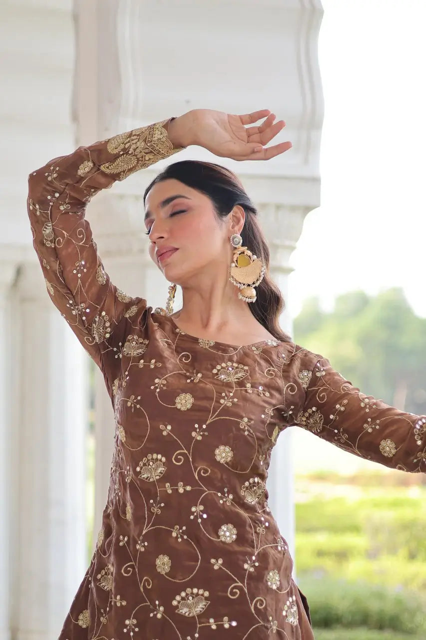 Embroidered Fendy Sharara Suit Set