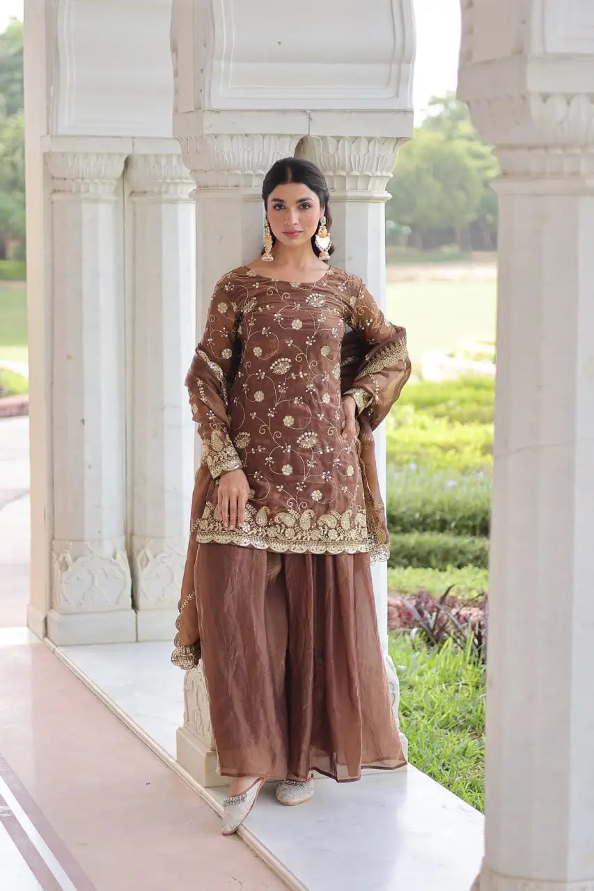 Embroidered Fendy Sharara Suit Set