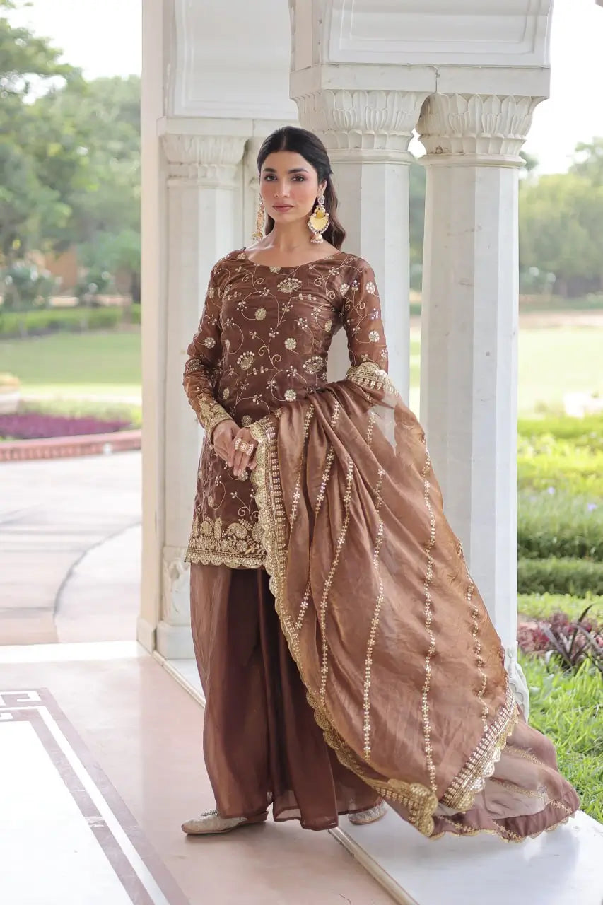 Embroidered Fendy Sharara Suit Set