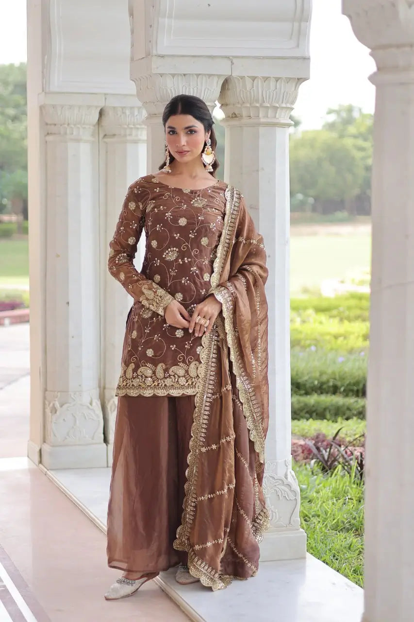 Embroidered Fendy Sharara Suit Set