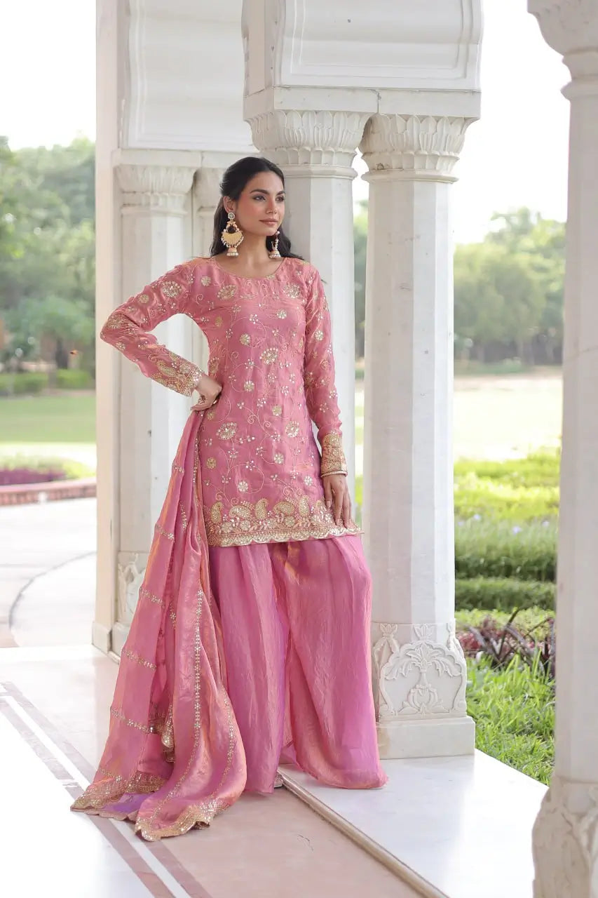 Embroidered Fendy Sharara Suit Set