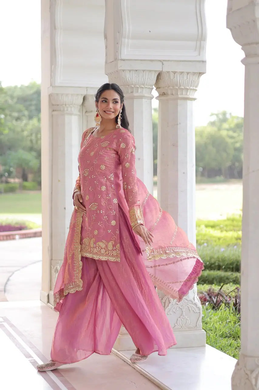 Embroidered Fendy Sharara Suit Set