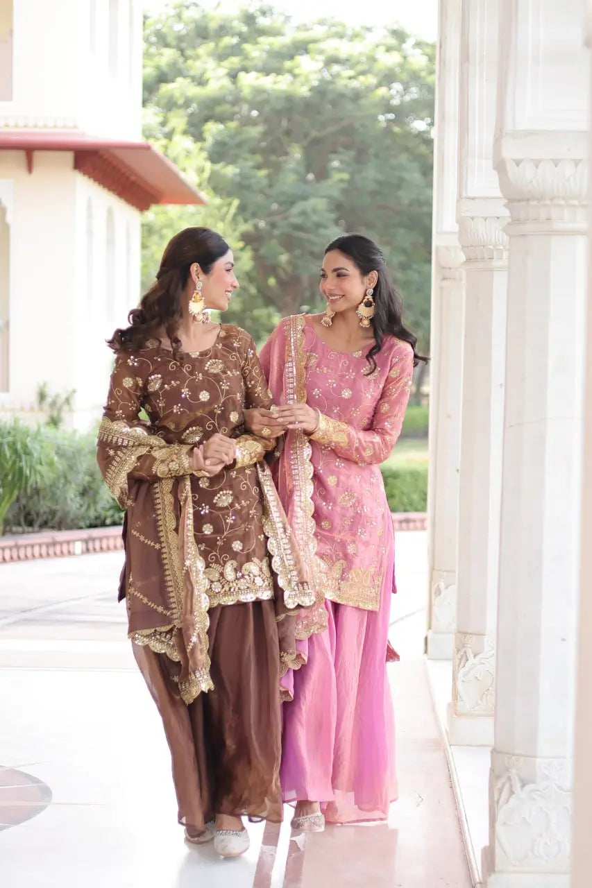 Embroidered Fendy Sharara Suit Set