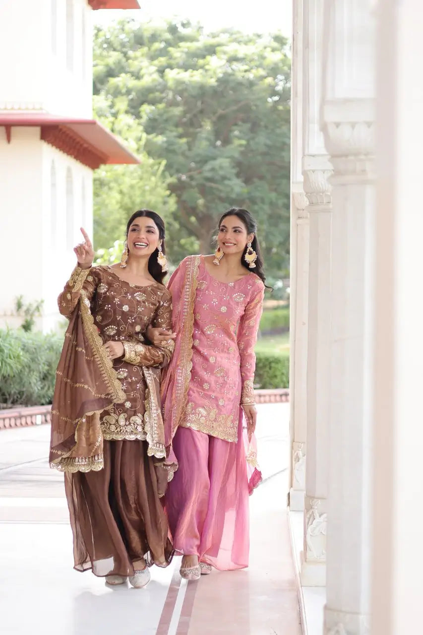 Embroidered Fendy Sharara Suit Set