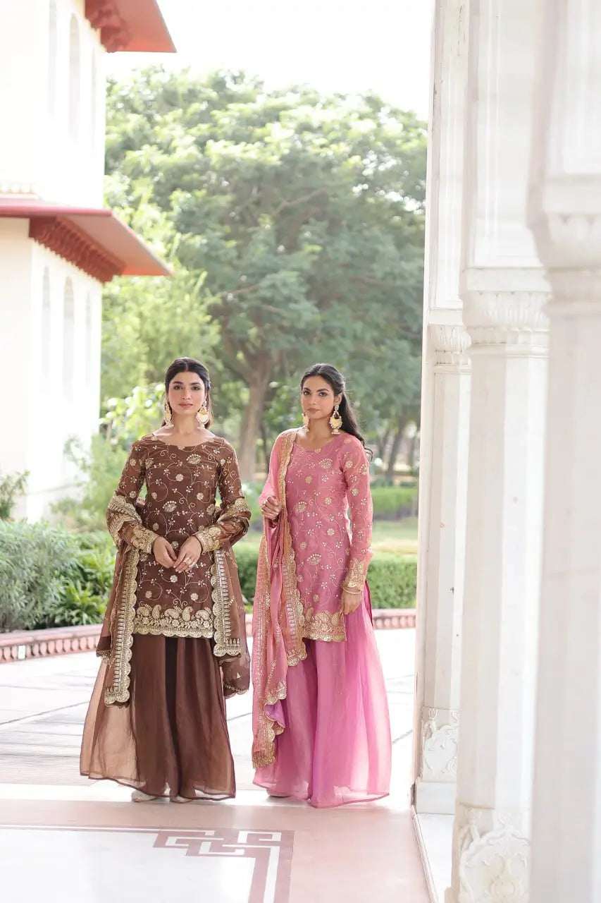 Embroidered Fendy Sharara Suit Set