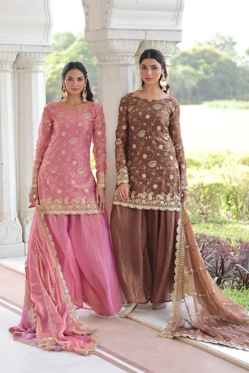 Embroidered Fendy Sharara Suit Set