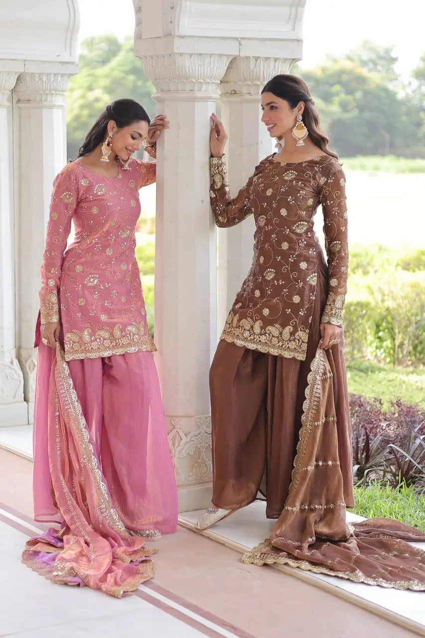 Embroidered Fendy Sharara Suit Set