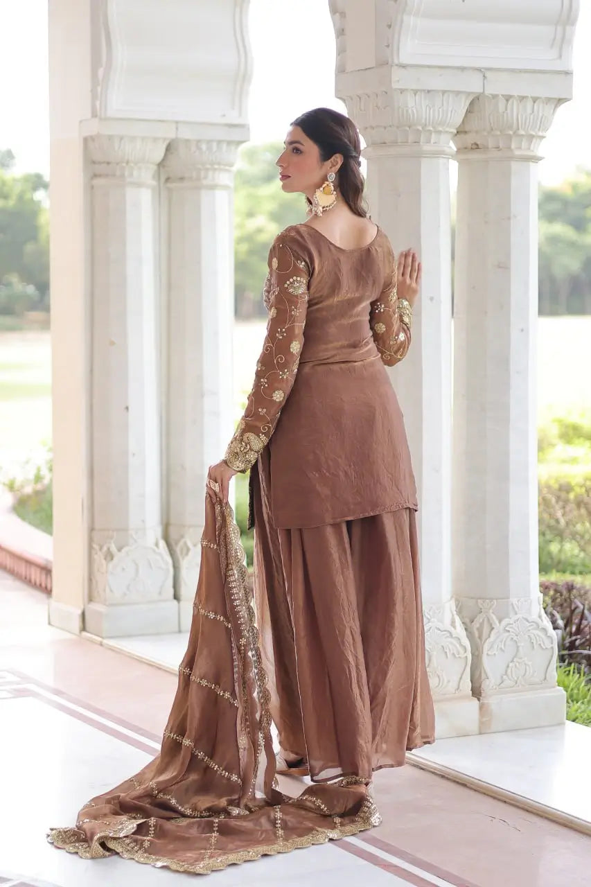 Embroidered Fendy Sharara Suit Set