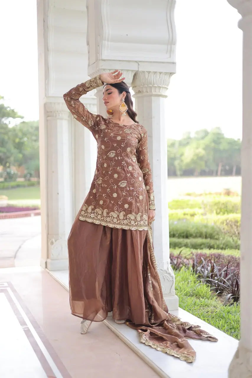 Embroidered Fendy Sharara Suit Set