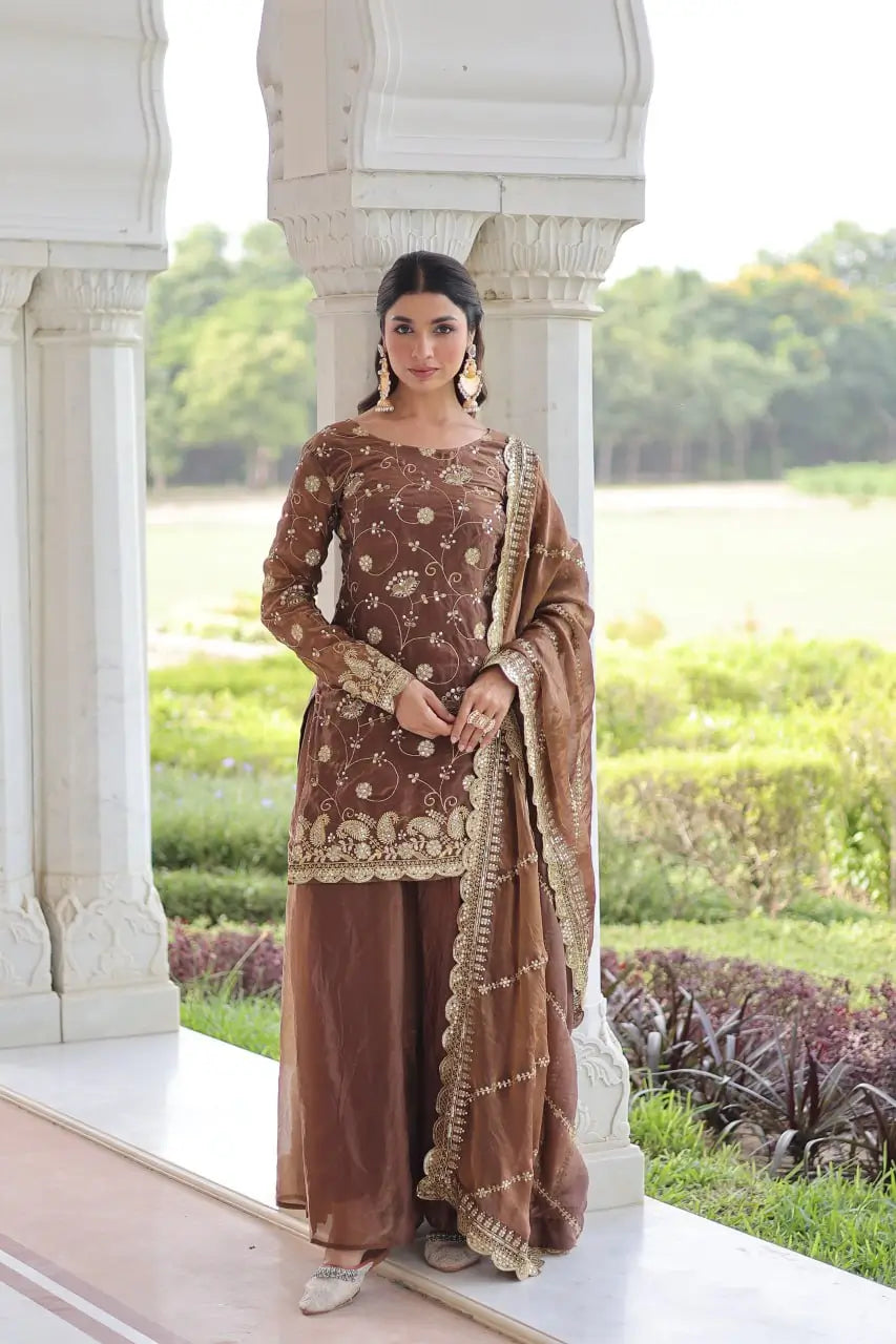 Embroidered Fendy Sharara Suit Set