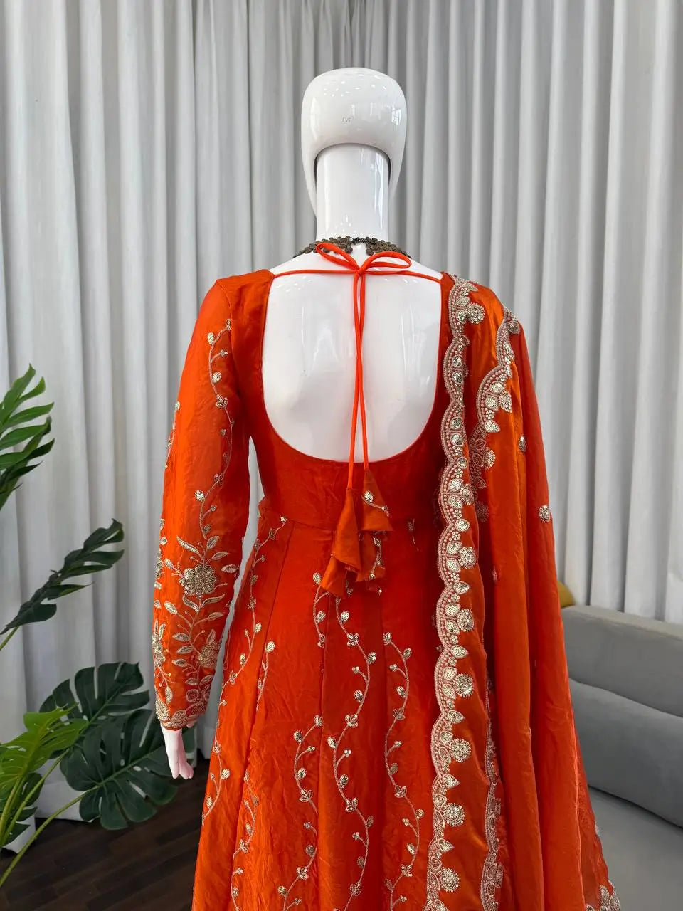 Embroidered Fendy Silk Anarkali Set with Dupatta