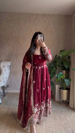 Embroidered Fendy Silk Anarkali Set with Dupatta