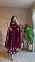 Embroidered Fendy Silk Anarkali Set with Dupatta
