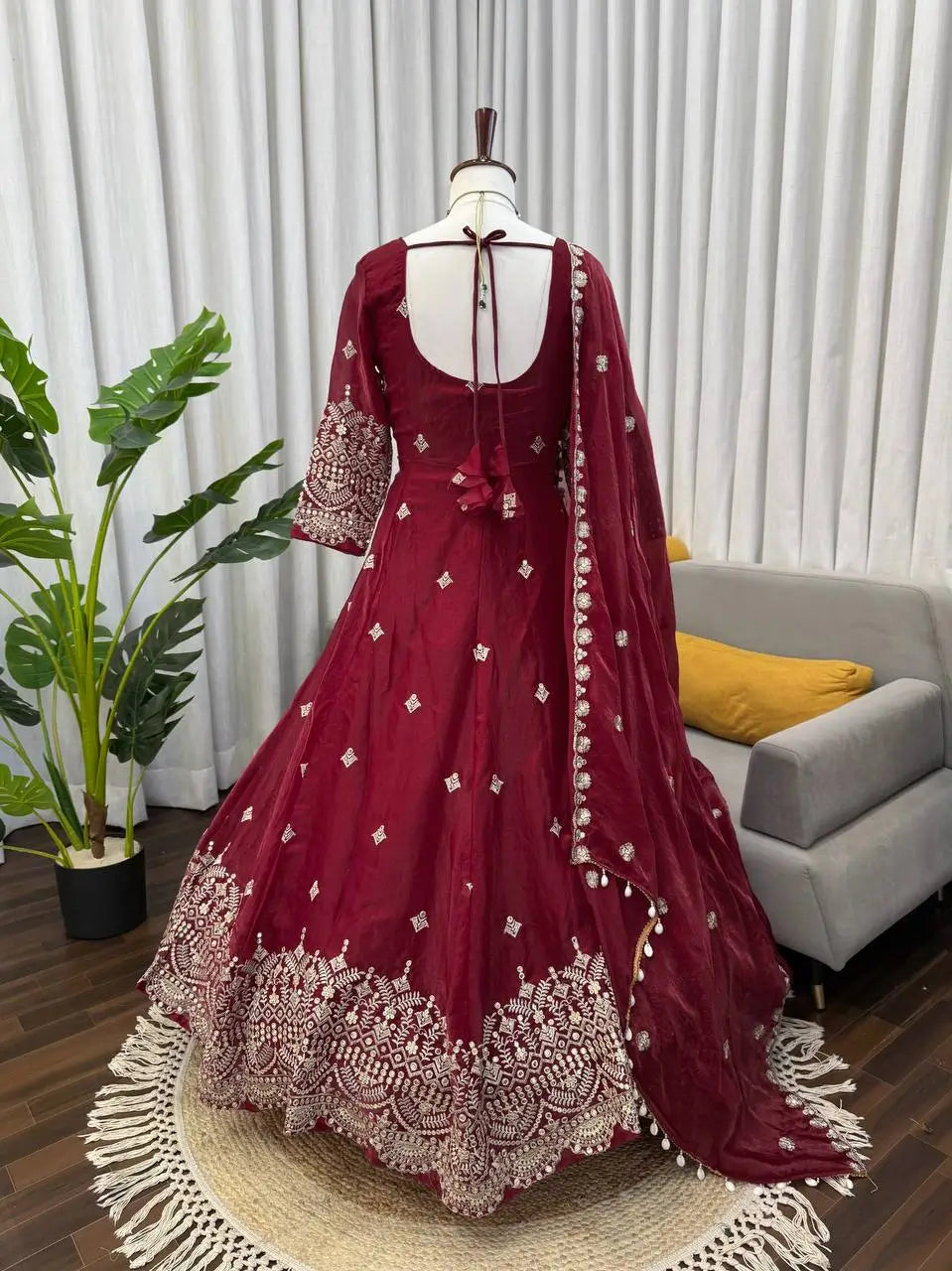 Embroidered Fendy Silk Anarkali Set with Dupatta