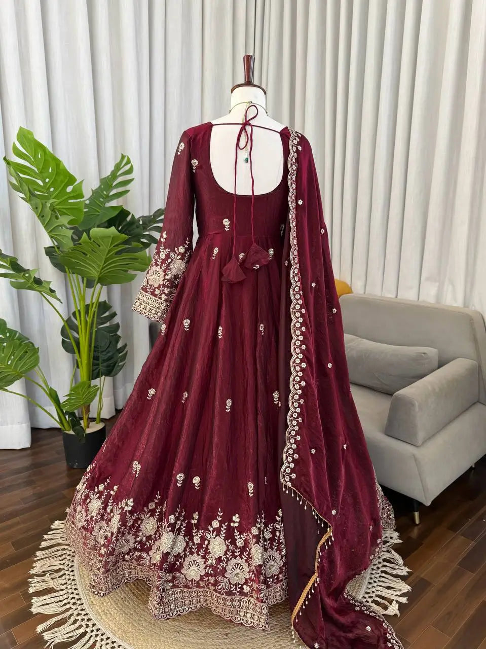 Embroidered Fendy Silk Anarkali Set with Dupatta