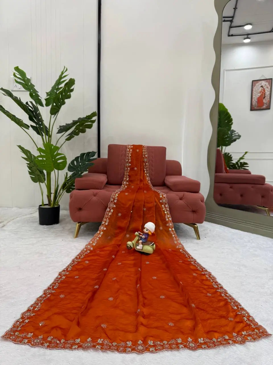 Embroidered Fendy Silk Designer Saree with Blouse