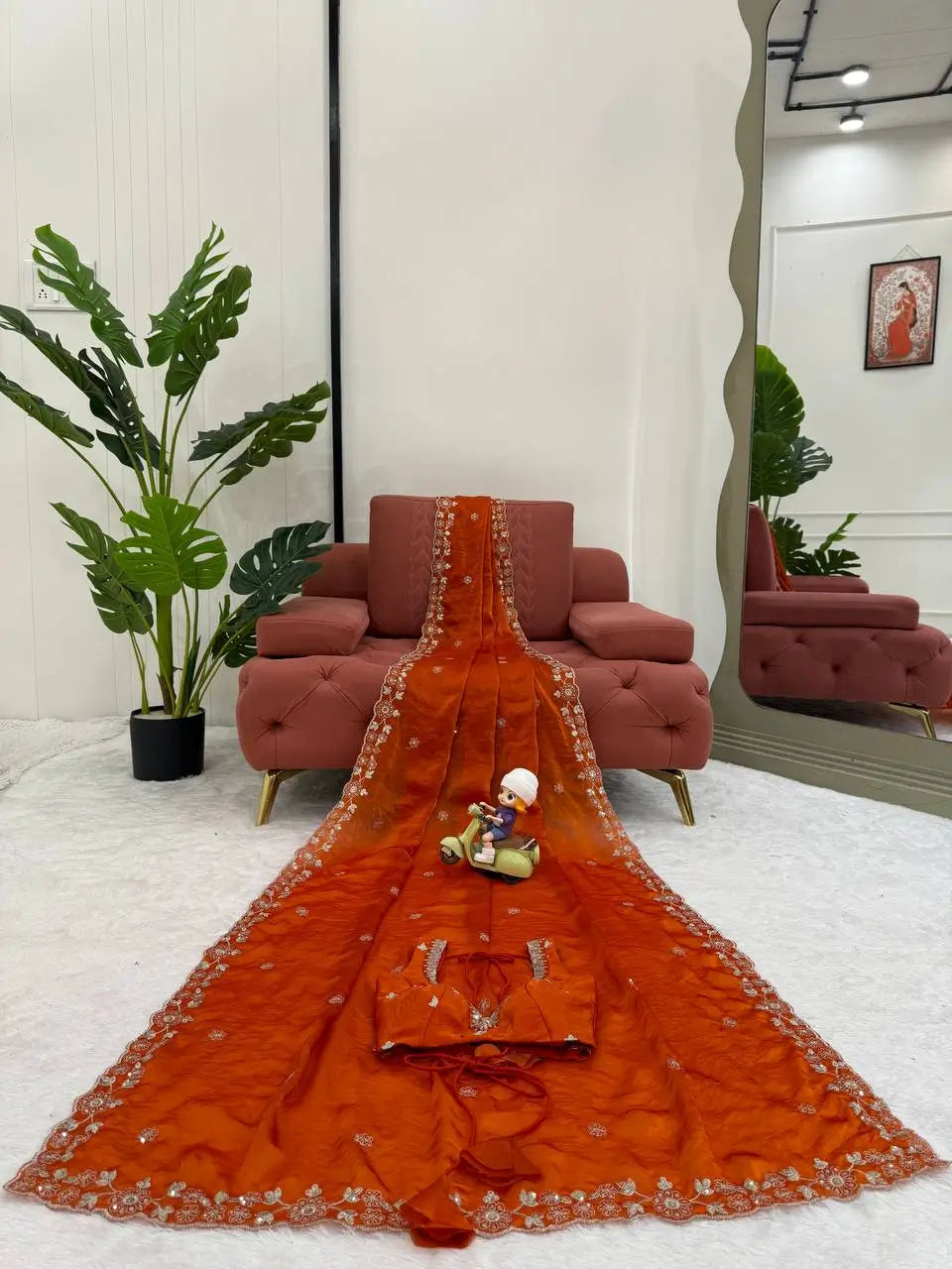 Embroidered Fendy Silk Designer Saree with Blouse