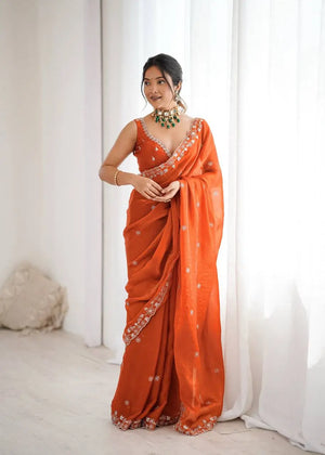 Embroidered Fendy Silk Designer Saree with Blouse