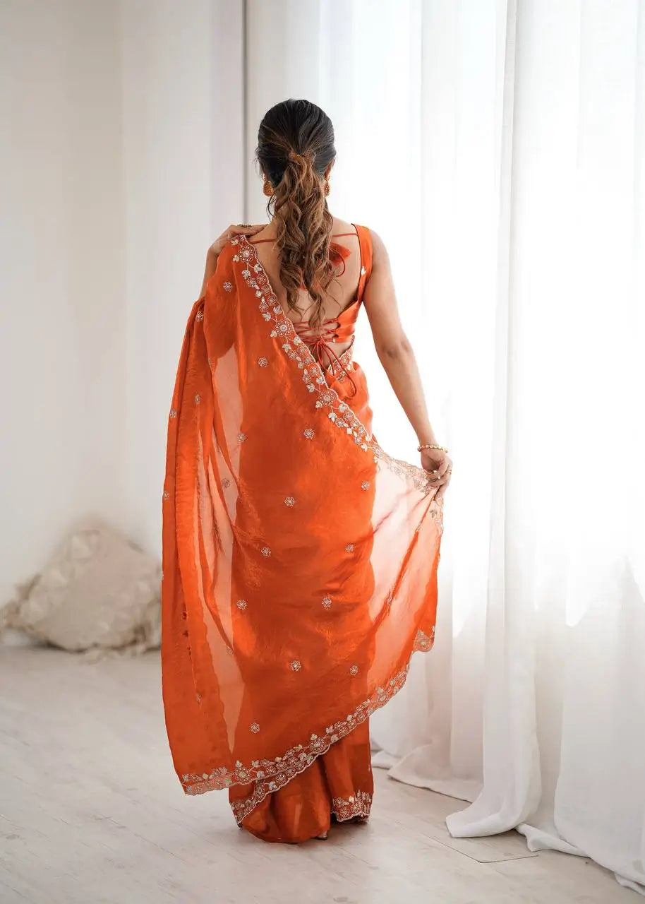 Embroidered Fendy Silk Designer Saree with Blouse