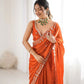Embroidered Fendy Silk Designer Saree with Blouse