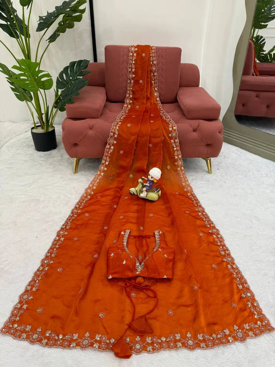 Embroidered Fendy Silk Designer Saree with Blouse
