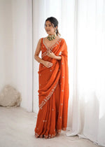 Embroidered Fendy Silk Designer Saree with Blouse