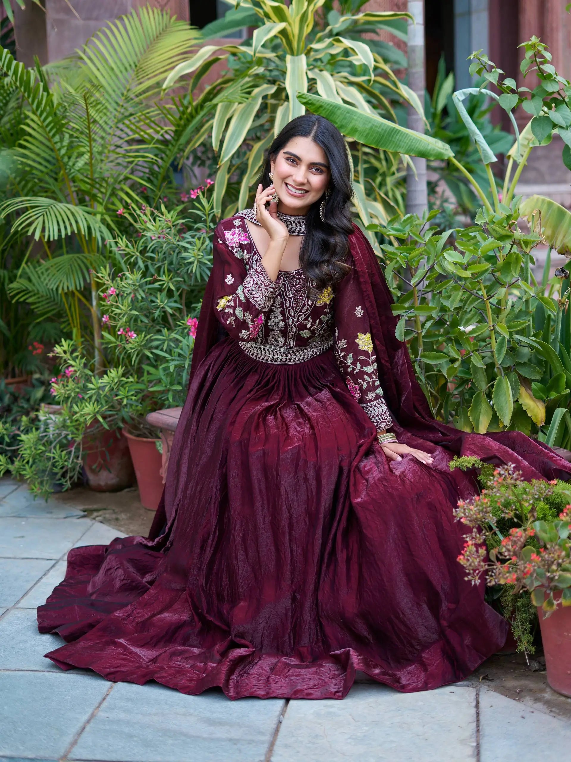 Embroidered Fendy Silk Festival Gown Set