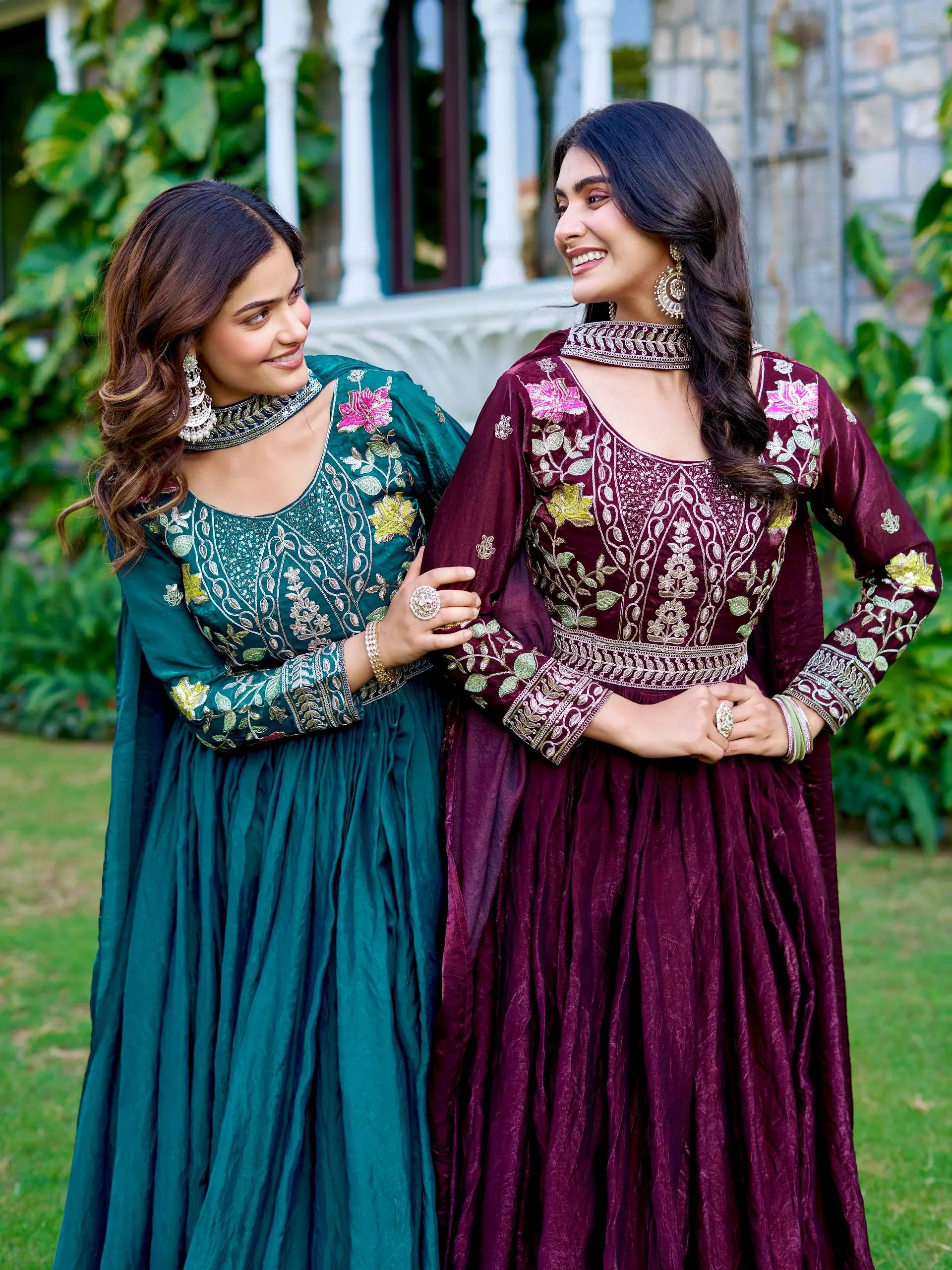 Embroidered Fendy Silk Festival Gown Set