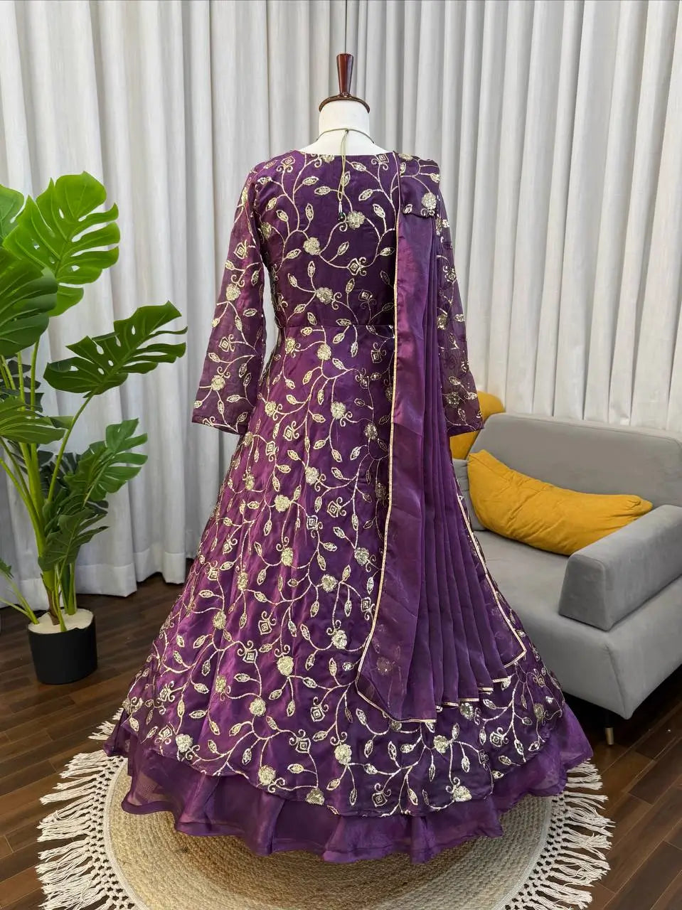 Embroidered Fendy Silk Gown Lehenga Set with Dupatta