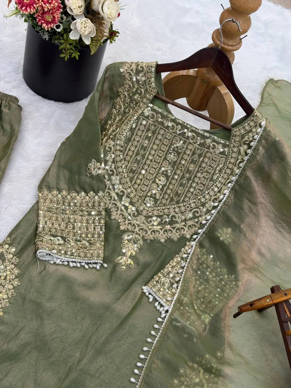 Embroidered Fendy Silk Kurta Sharara Set with Dupatta for Festive and Party Wear