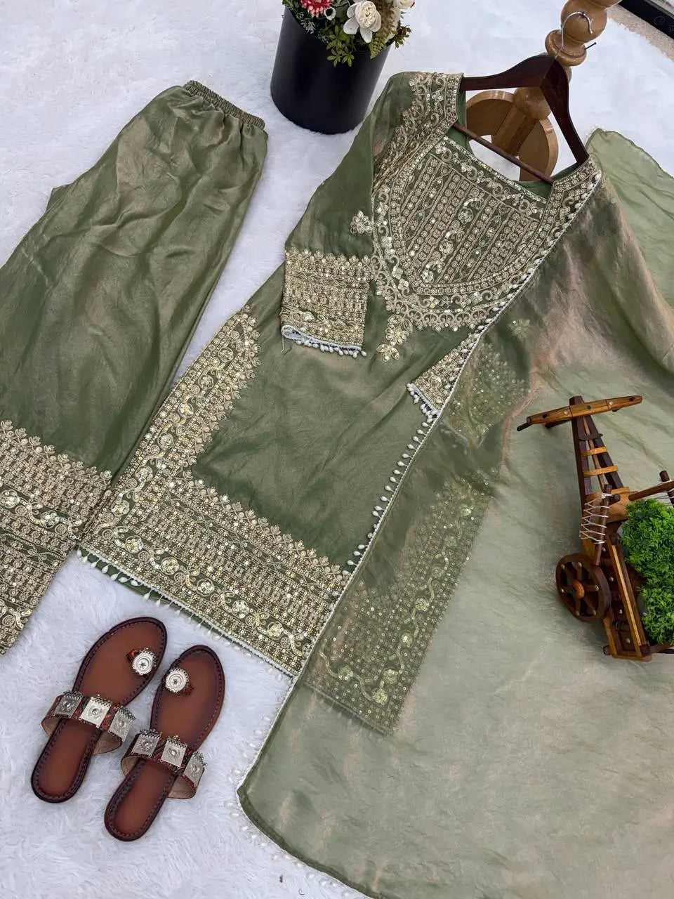 Embroidered Fendy Silk Kurta Sharara Set with Dupatta for Festive and Party Wear