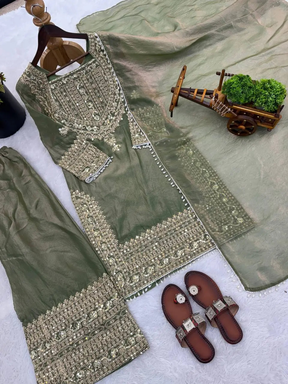 Embroidered Fendy Silk Kurta Sharara Set with Dupatta for Festive and Party Wear