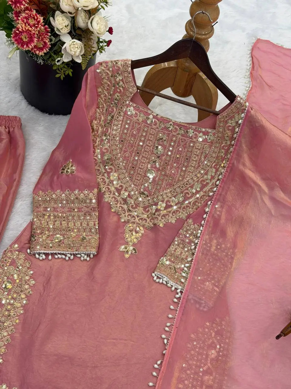 Embroidered Fendy Silk Kurta Sharara Set with Dupatta for Festive and Party Wear