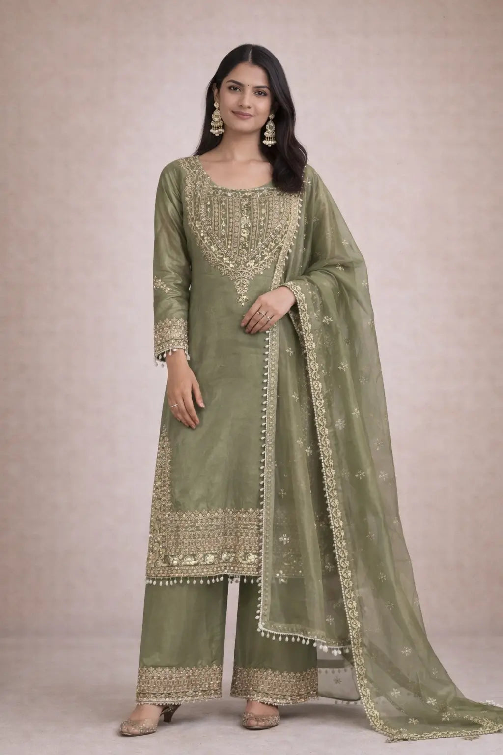 Embroidered Fendy Silk Kurta Sharara Set with Dupatta for Festive and Party Wear
