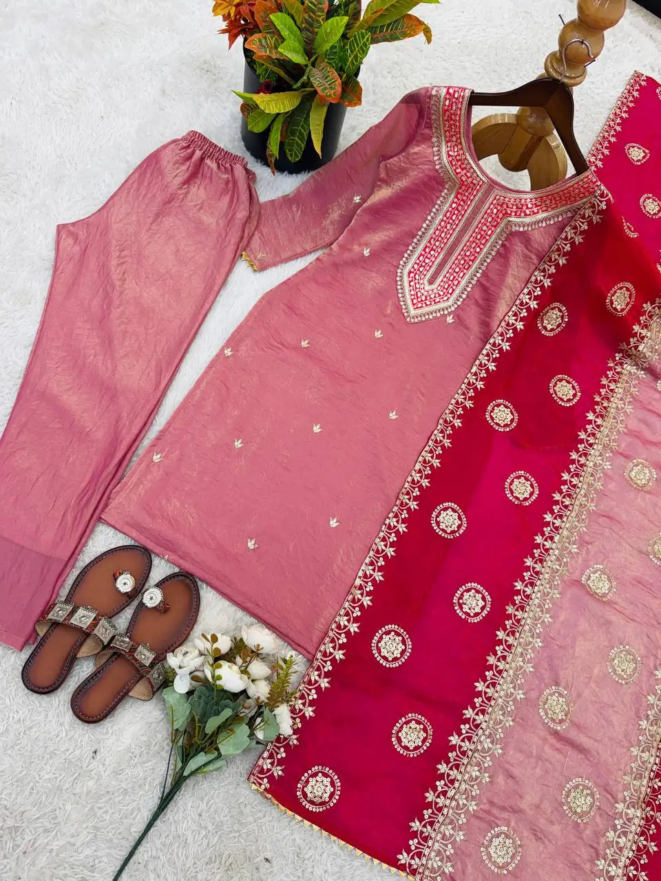 Embroidered Fendy Silk Pant Suit for Festive and Wedding Occasions